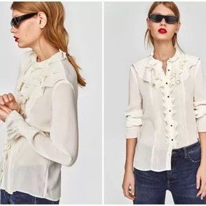 ZARA Chiffon Ruffled Blouse NWOT